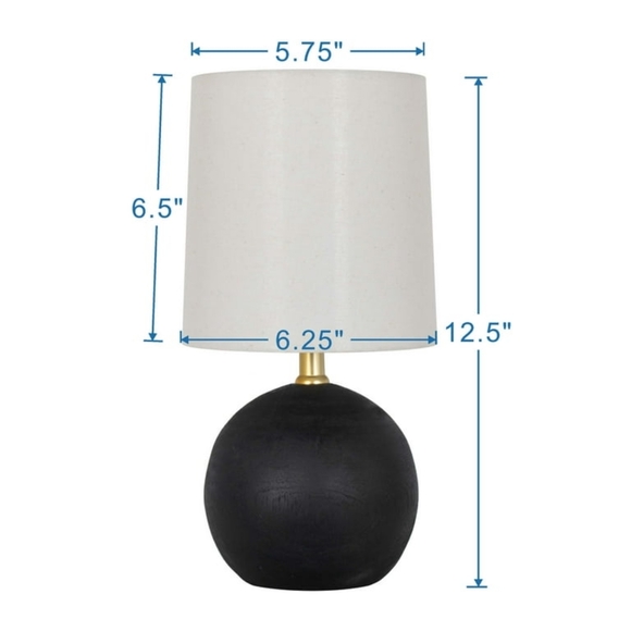 12.5” Mini Black Wood Ball Table Lamp with White Fabric Shade - Picture 2 of 2